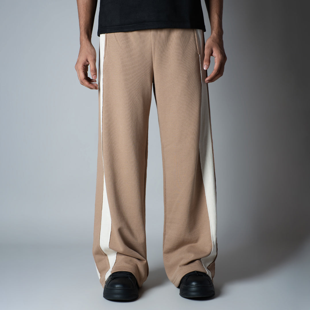 LIGHT BROWN & BEIGE RAW EDGE SWEATPANTS