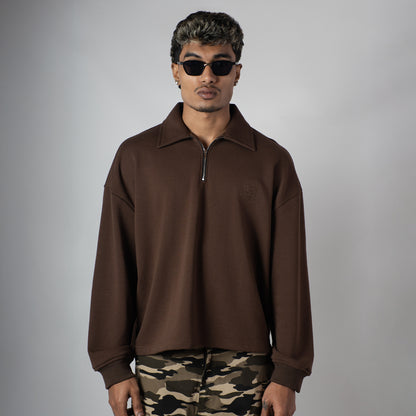 BROWN HALF-ZIPUP PULLOVER POLO