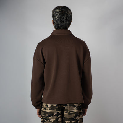 BROWN HALF-ZIPUP PULLOVER POLO