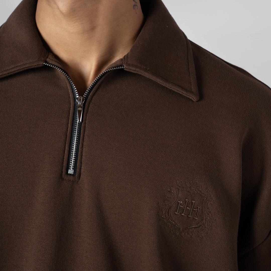 BROWN HALF-ZIPUP PULLOVER POLO