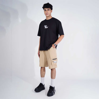 KHAKI MILITARY CARGO OVERSIZED SHORTS