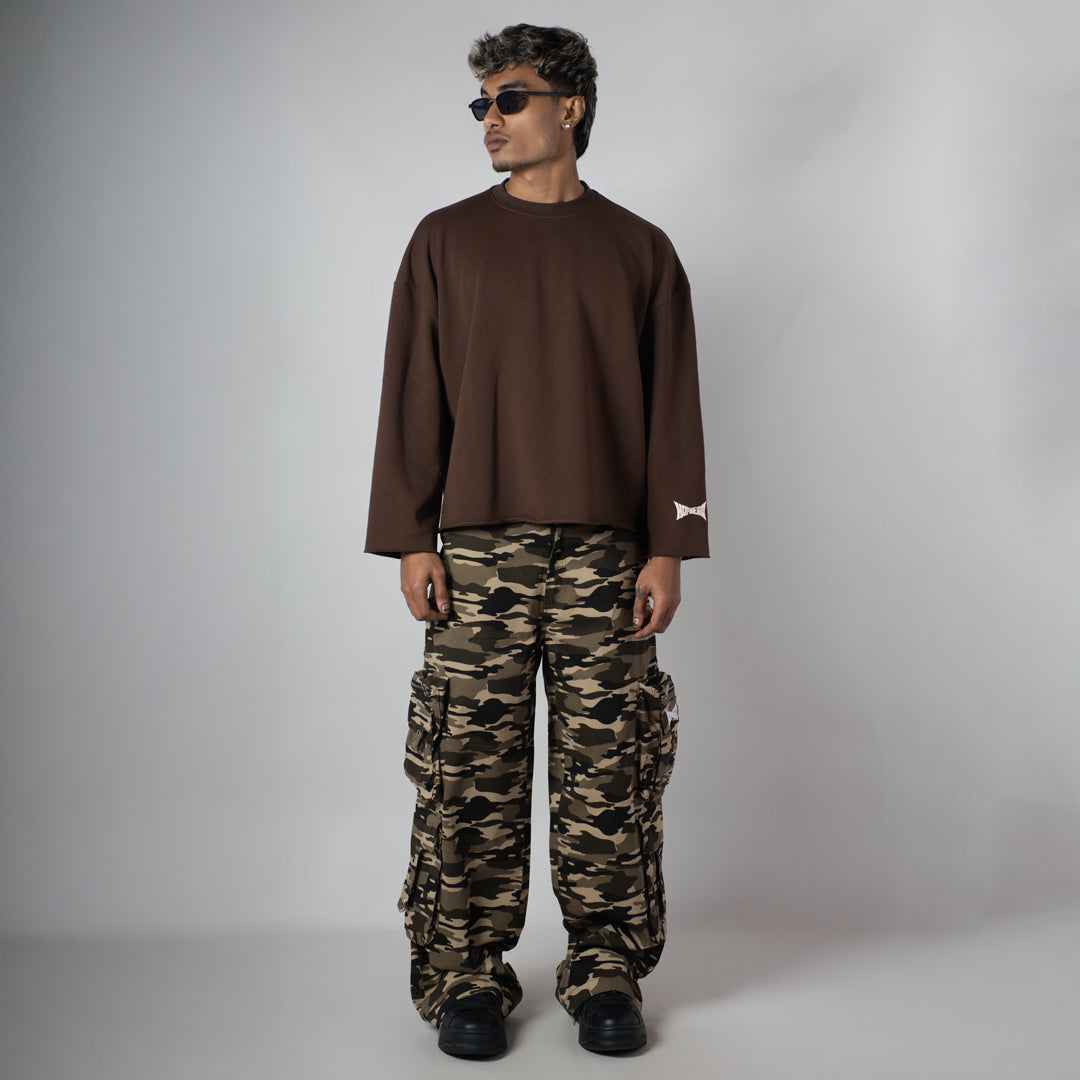 BROWN RAW EDGE SWEATSHIRT