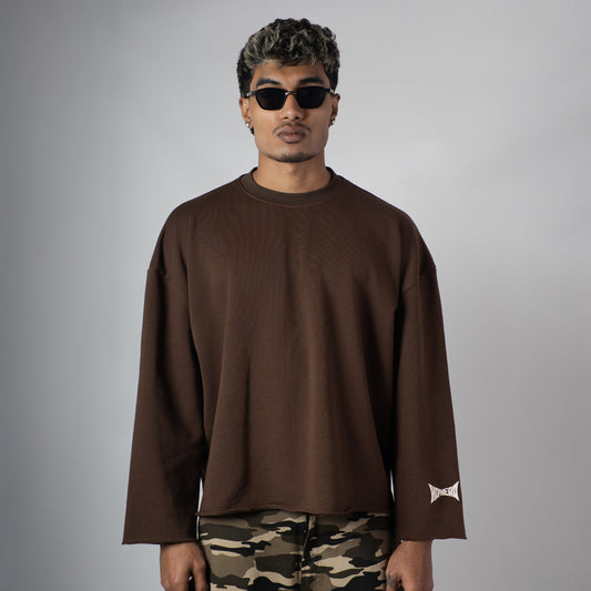 BROWN RAW EDGE SWEATSHIRT
