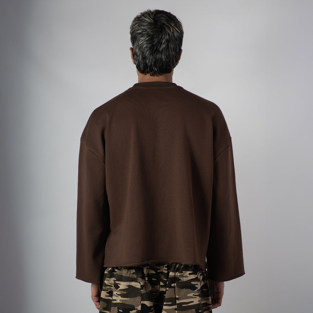 BROWN RAW EDGE SWEATSHIRT