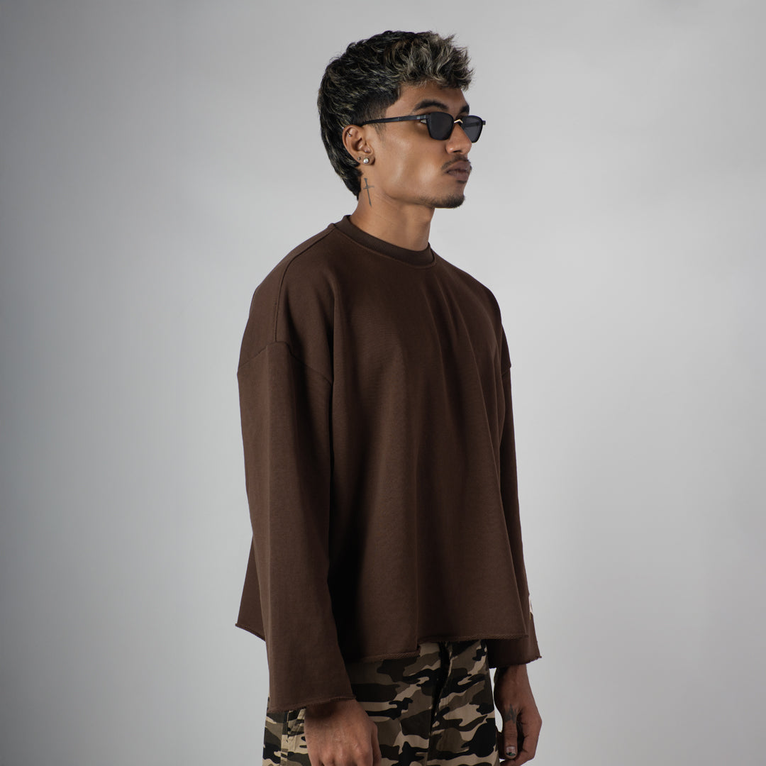 BROWN RAW EDGE SWEATSHIRT
