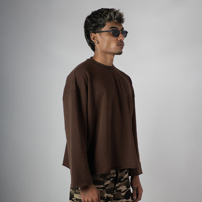 BROWN RAW EDGE SWEATSHIRT
