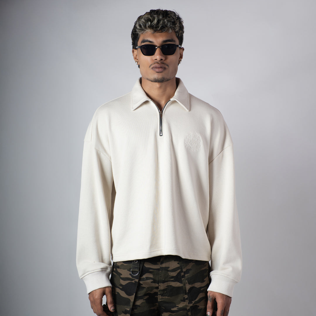 IVORY HALF-ZIPUP PULLOVER POLO
