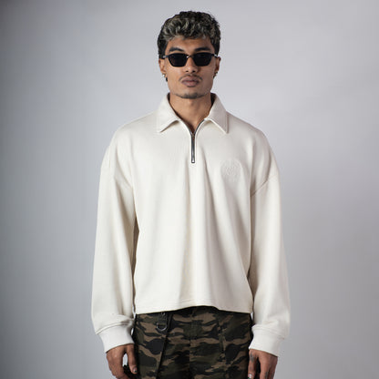 IVORY HALF-ZIPUP PULLOVER POLO