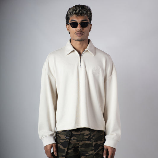 IVORY HALF-ZIPUP PULLOVER POLO