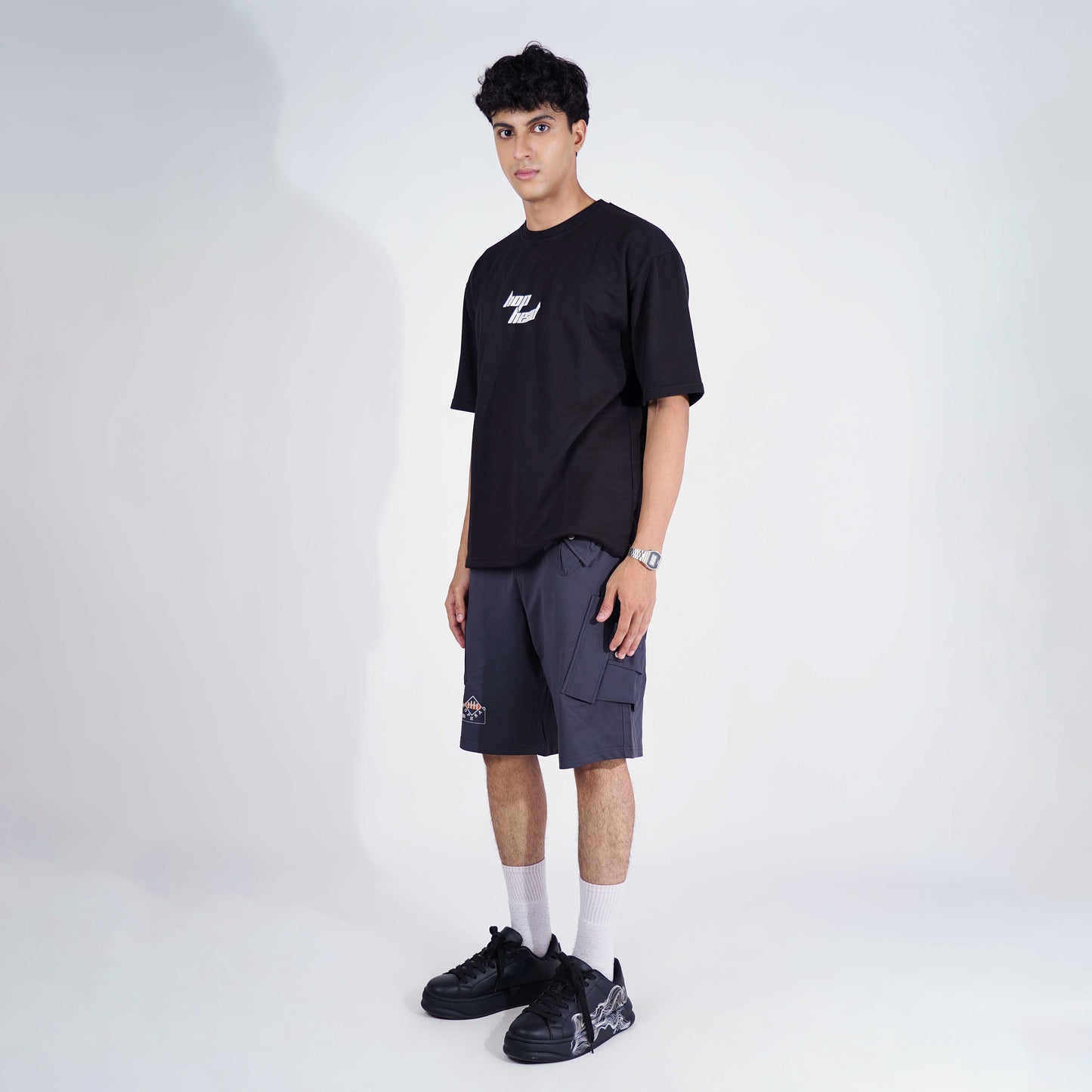 CHARCOAL MULTI POCKET OVERSIZED SHORTS