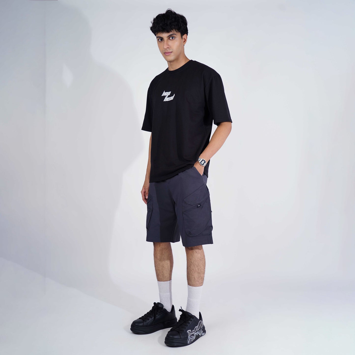 CHARCOAL UTILITY CARGO OVERSIZED SHORTS