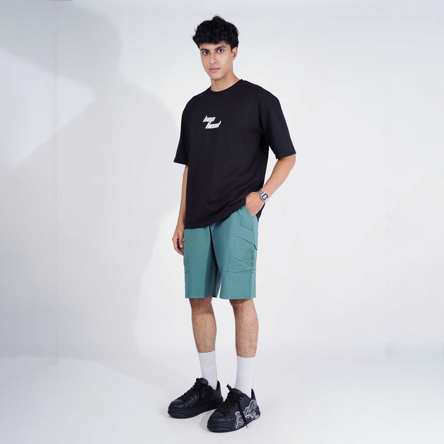 TURQUOISE CARPENTER POCKET OVERSIZED SHORTS