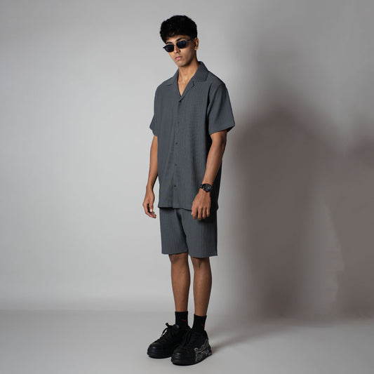 CHARCOAL STRIPPED TEXTURED CO-ORD SET
