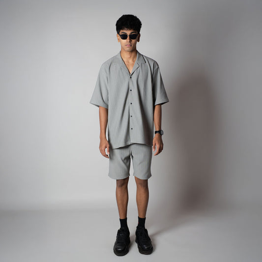 GREY STRIPPED TEXTURED CO-ORD SET