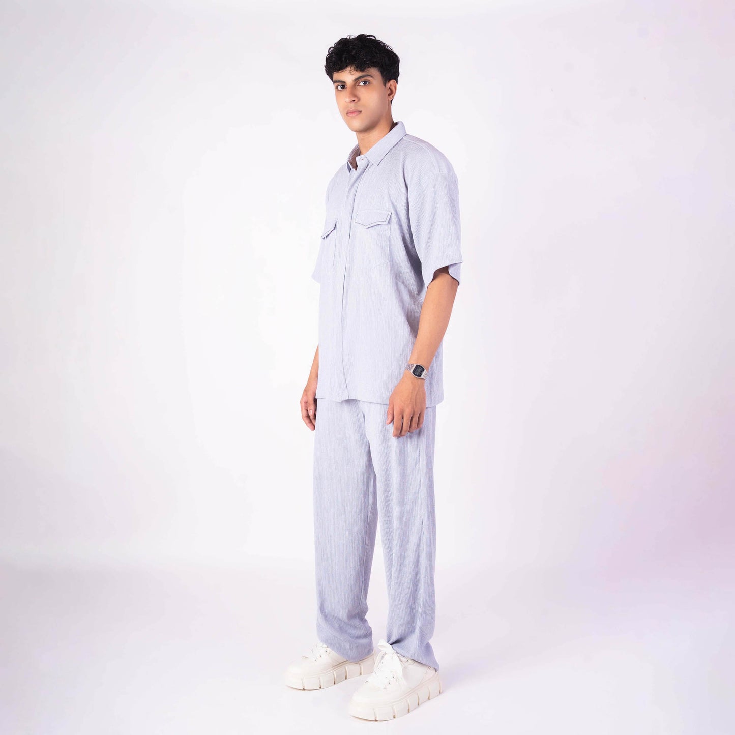 SILVER GREY CRINKLE CO-ORD SET