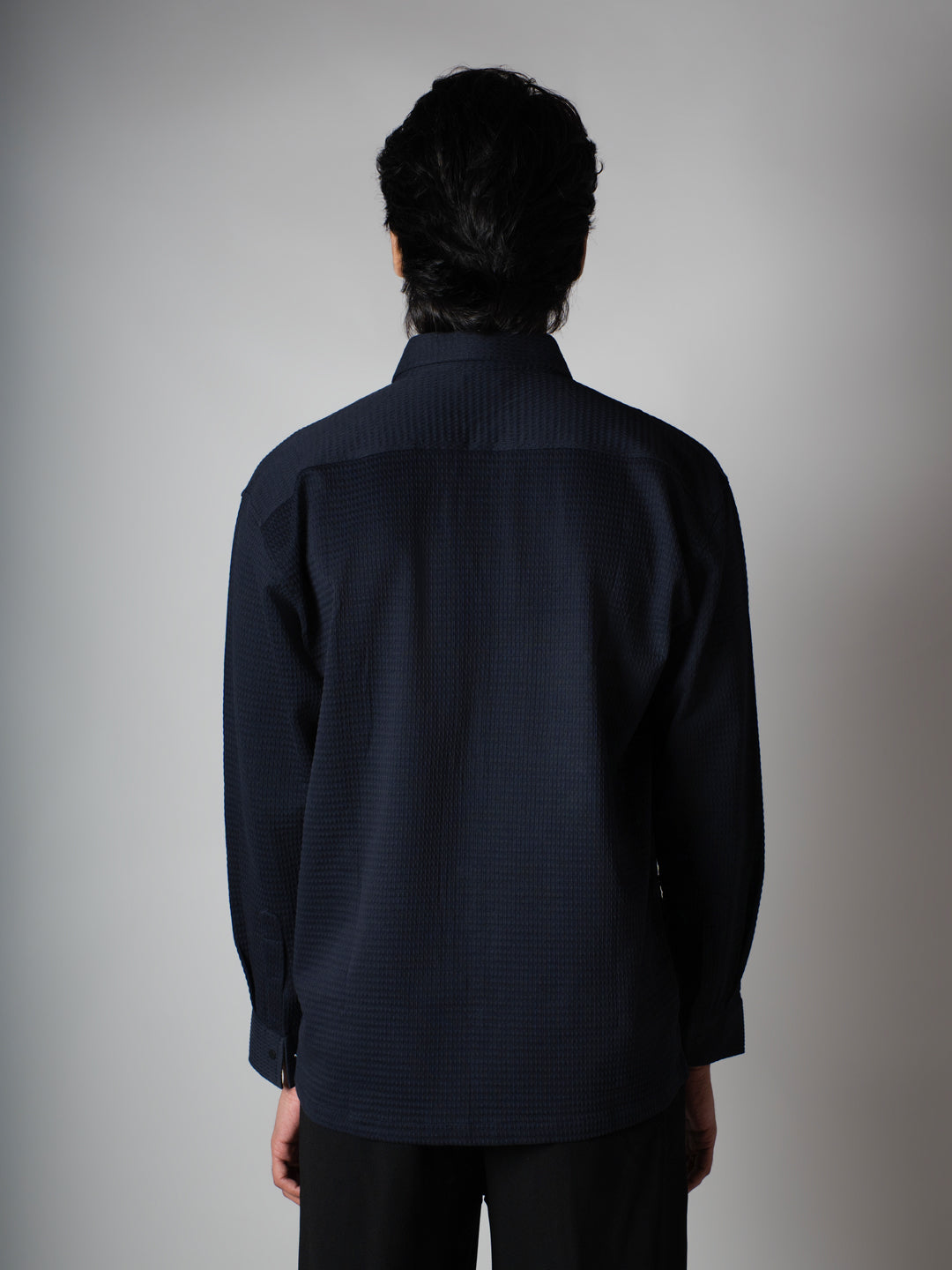 Navy Waffle Double Pocket Shirt