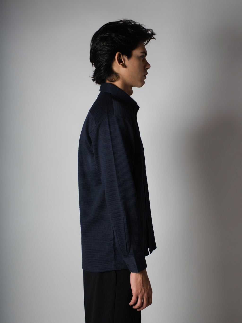 Navy Waffle Double Pocket Shirt
