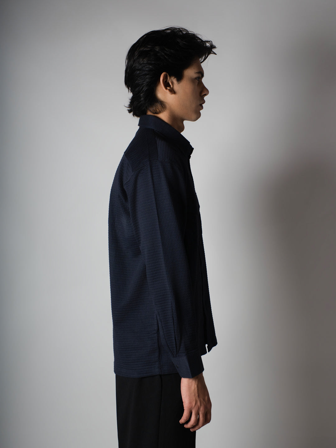 Navy Waffle Double Pocket Shirt