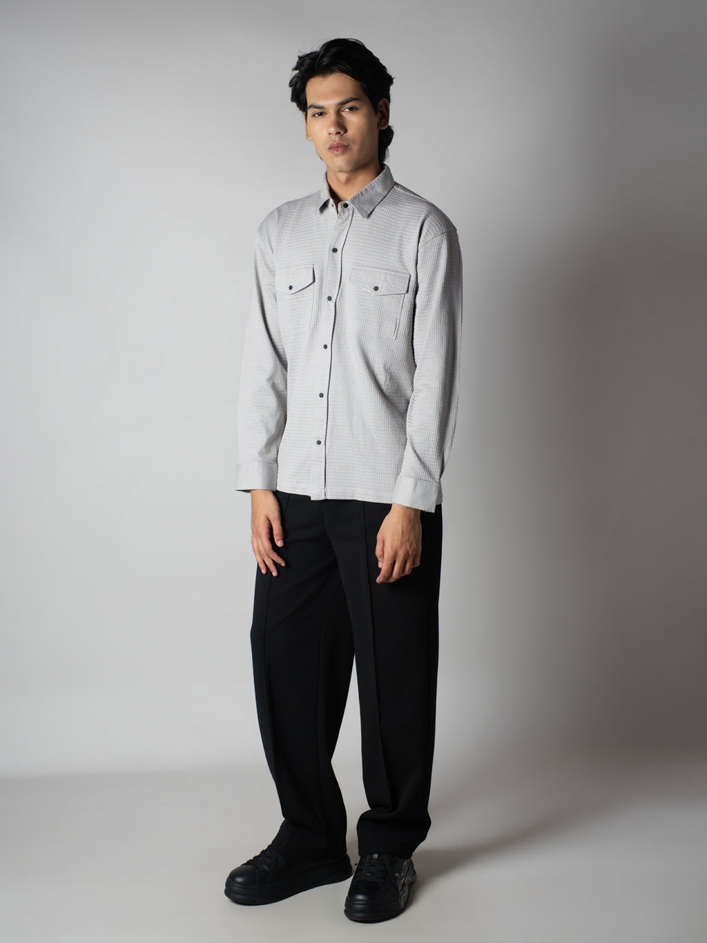 Light Grey Waffle Double Pocket Shirt