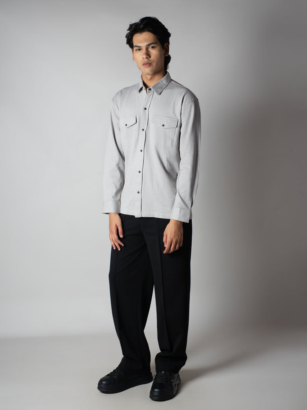 Light Grey Waffle Double Pocket Shirt