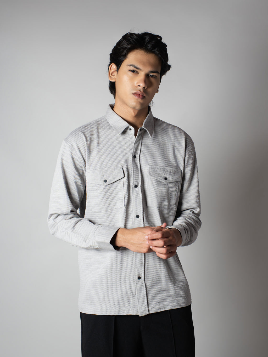 Light Grey Waffle Double Pocket Shirt
