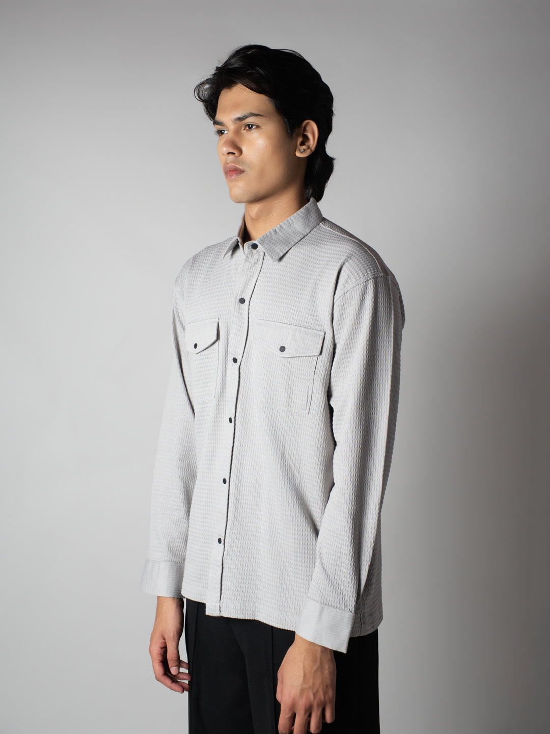 Light Grey Waffle Double Pocket Shirt