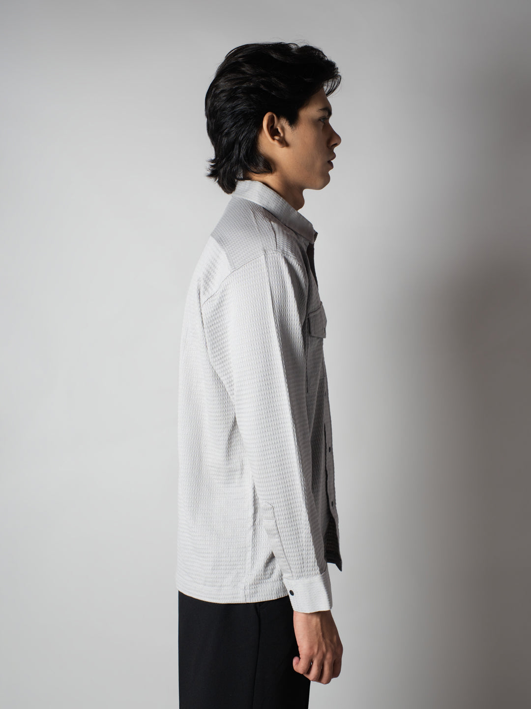 Light Grey Waffle Double Pocket Shirt