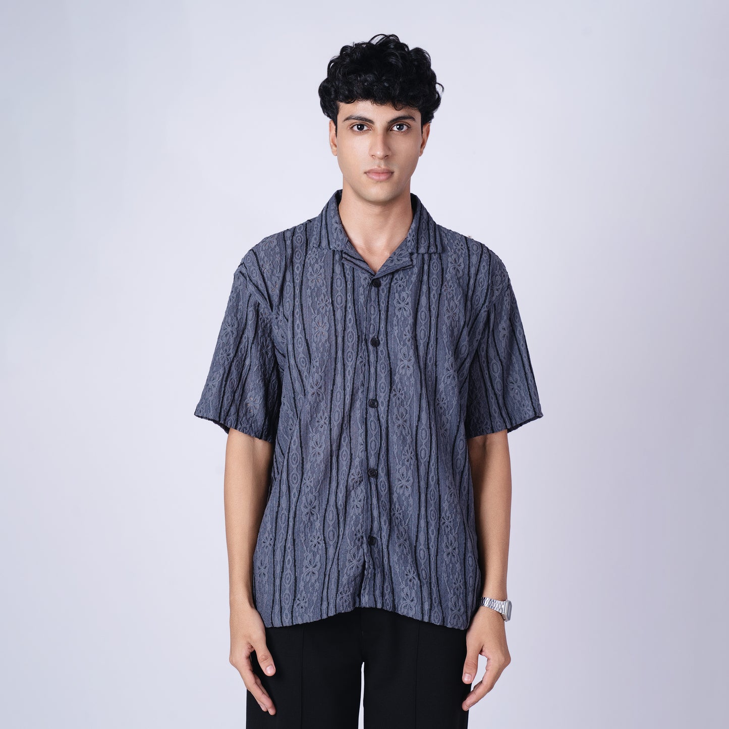 CHARCOAL MESH LINE SHIRT