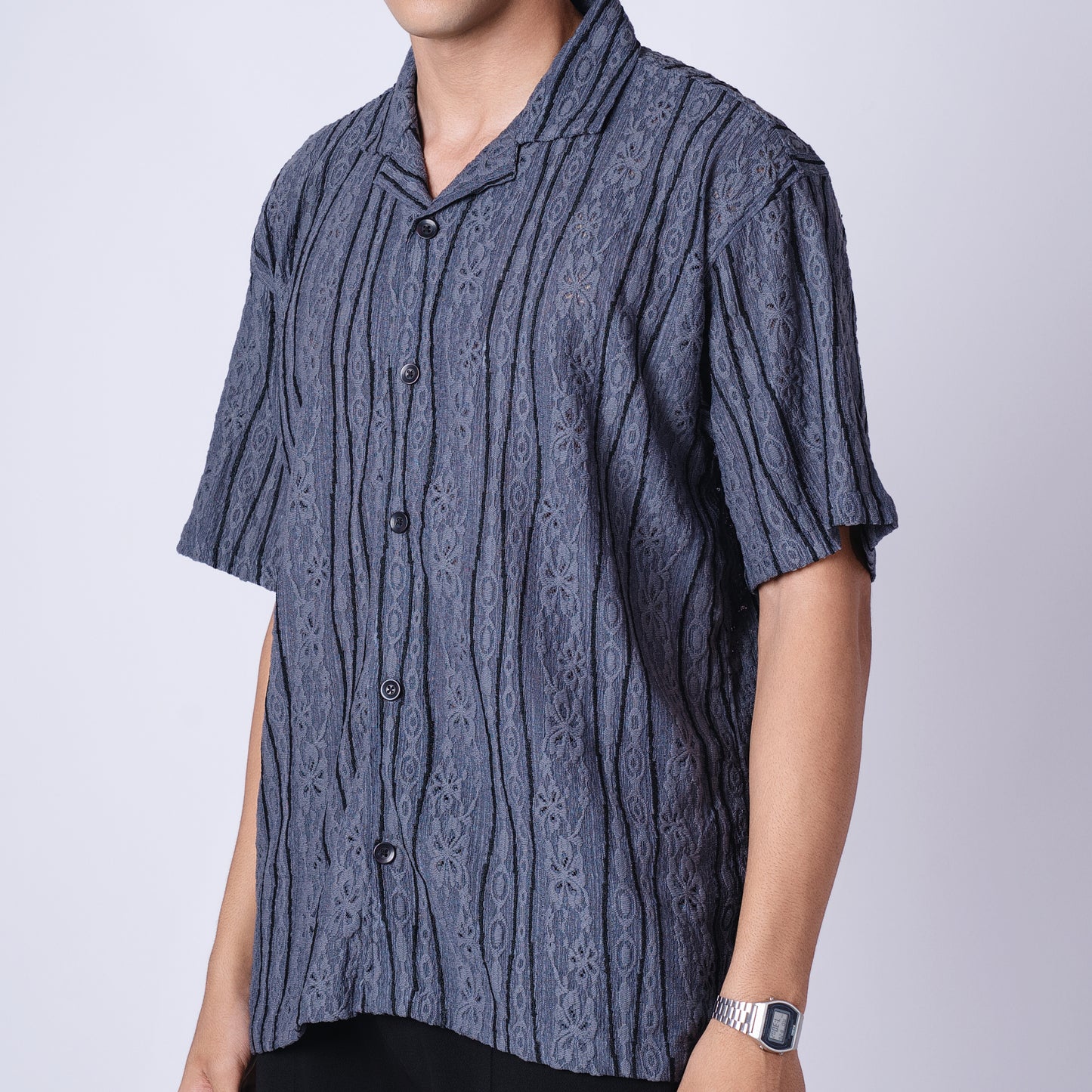 CHARCOAL MESH LINE SHIRT