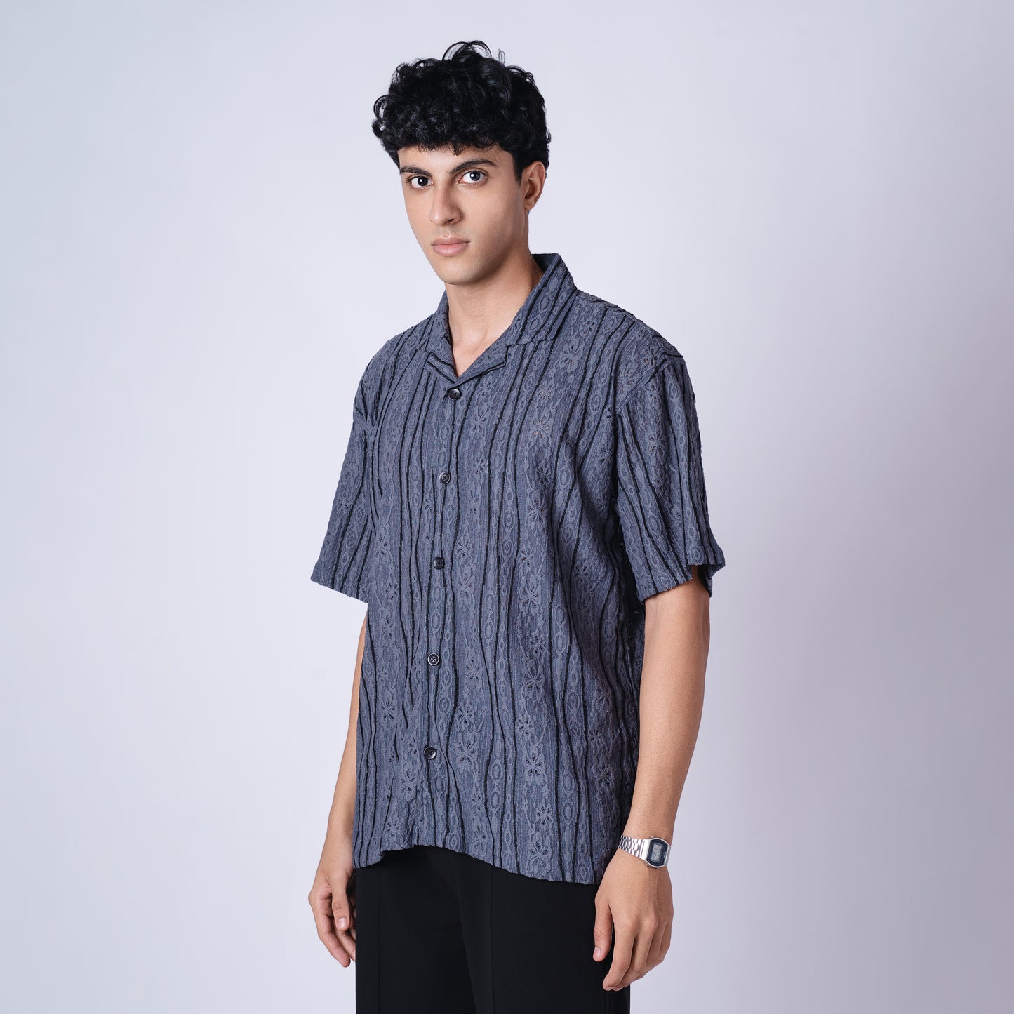 CHARCOAL MESH LINE SHIRT