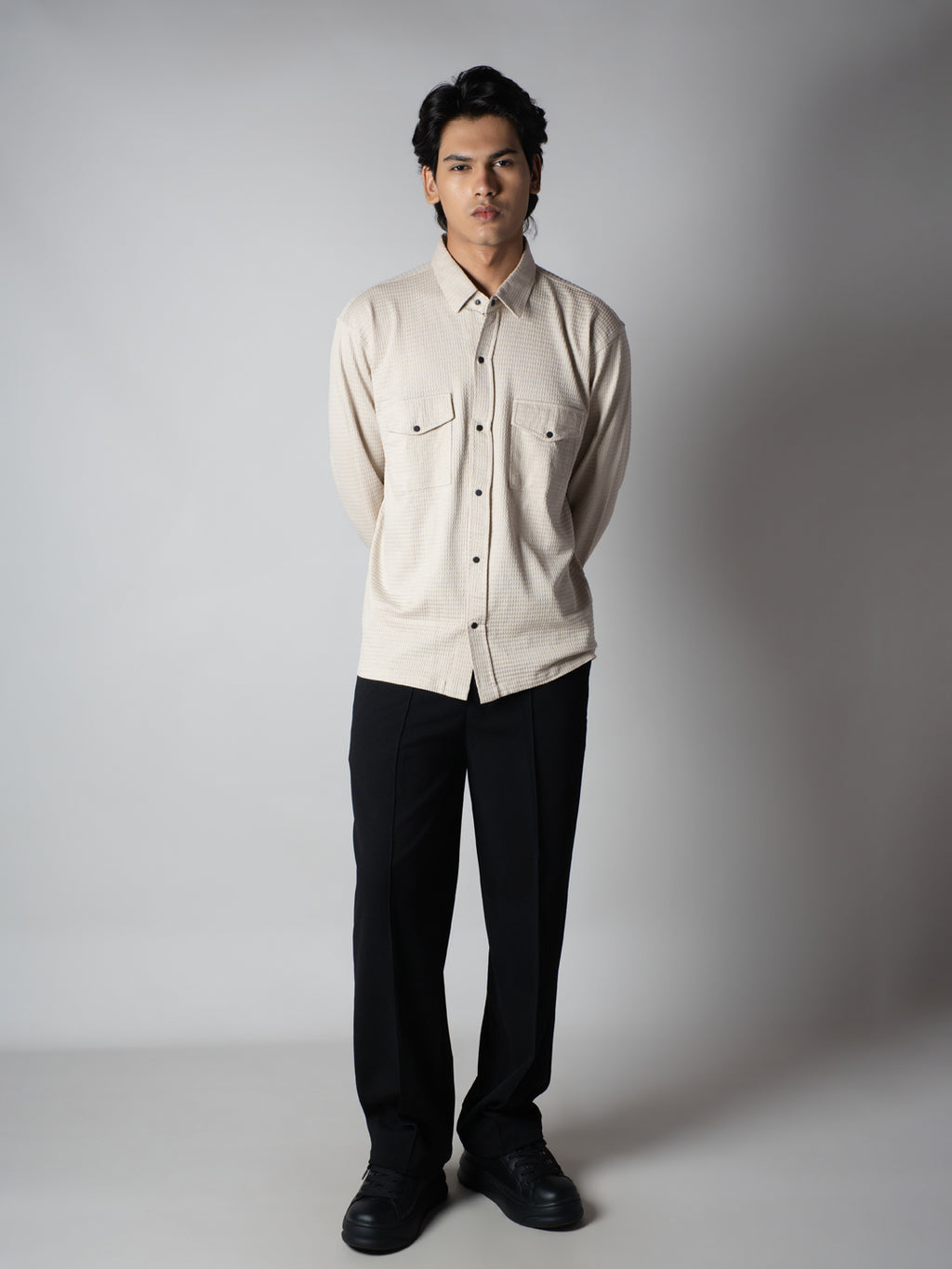Beige Waffle Double Pocket Shirt