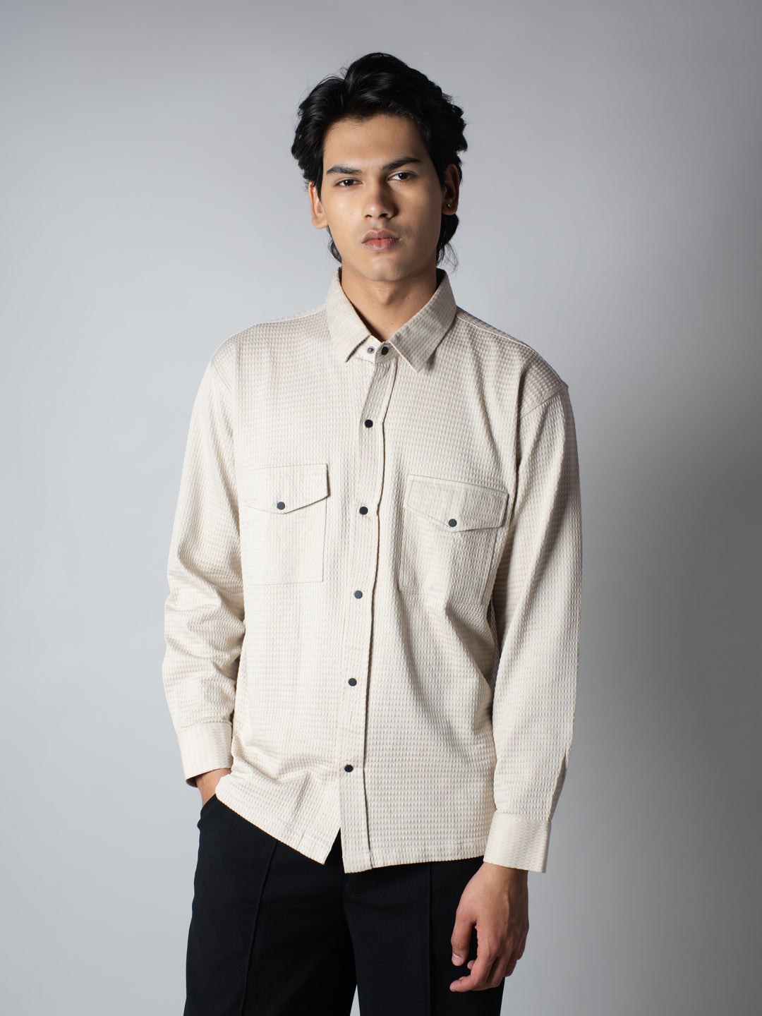 Beige Waffle Double Pocket Shirt