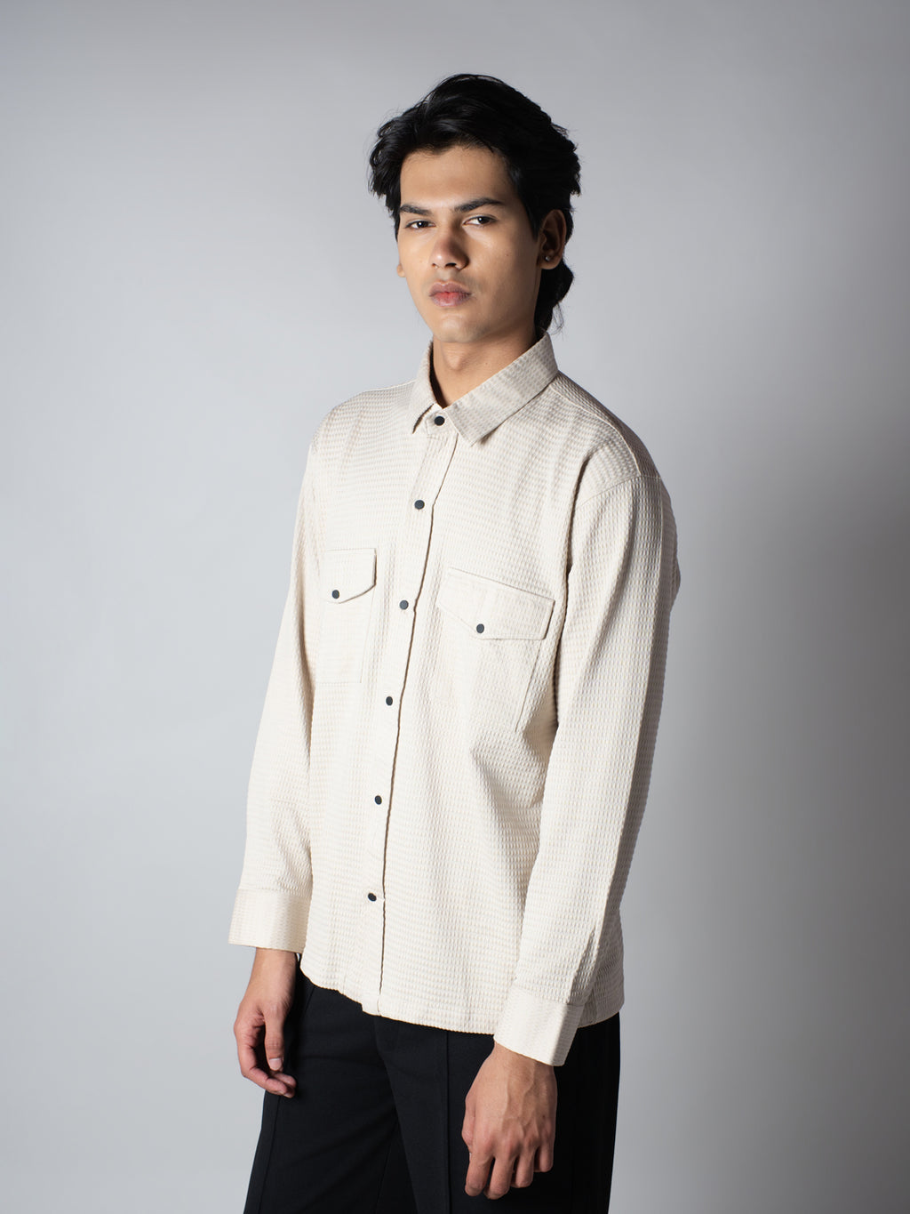 Beige Waffle Double Pocket Shirt