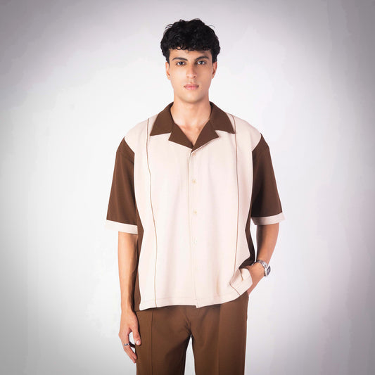 IVORY AND BROWN CUBAN SHIRT