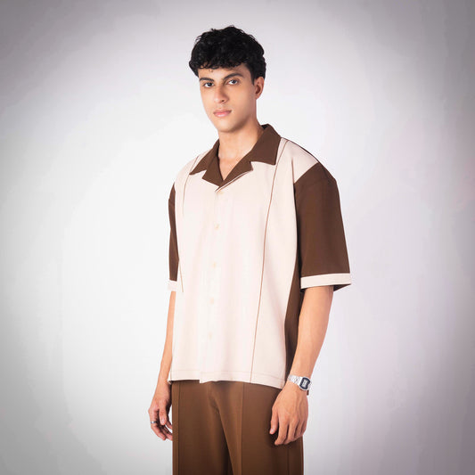 IVORY AND BROWN CUBAN SHIRT