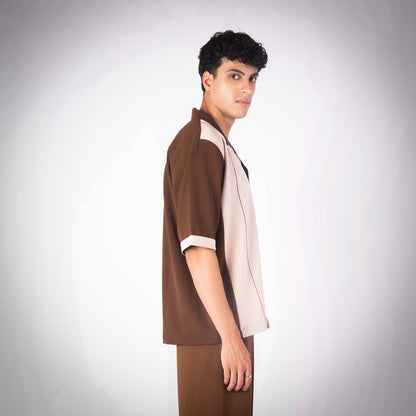 IVORY AND BROWN CUBAN SHIRT