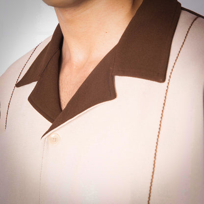 IVORY AND BROWN CUBAN SHIRT