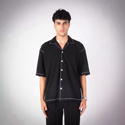 BLACK STITCHLINE CUBAN SHIRT