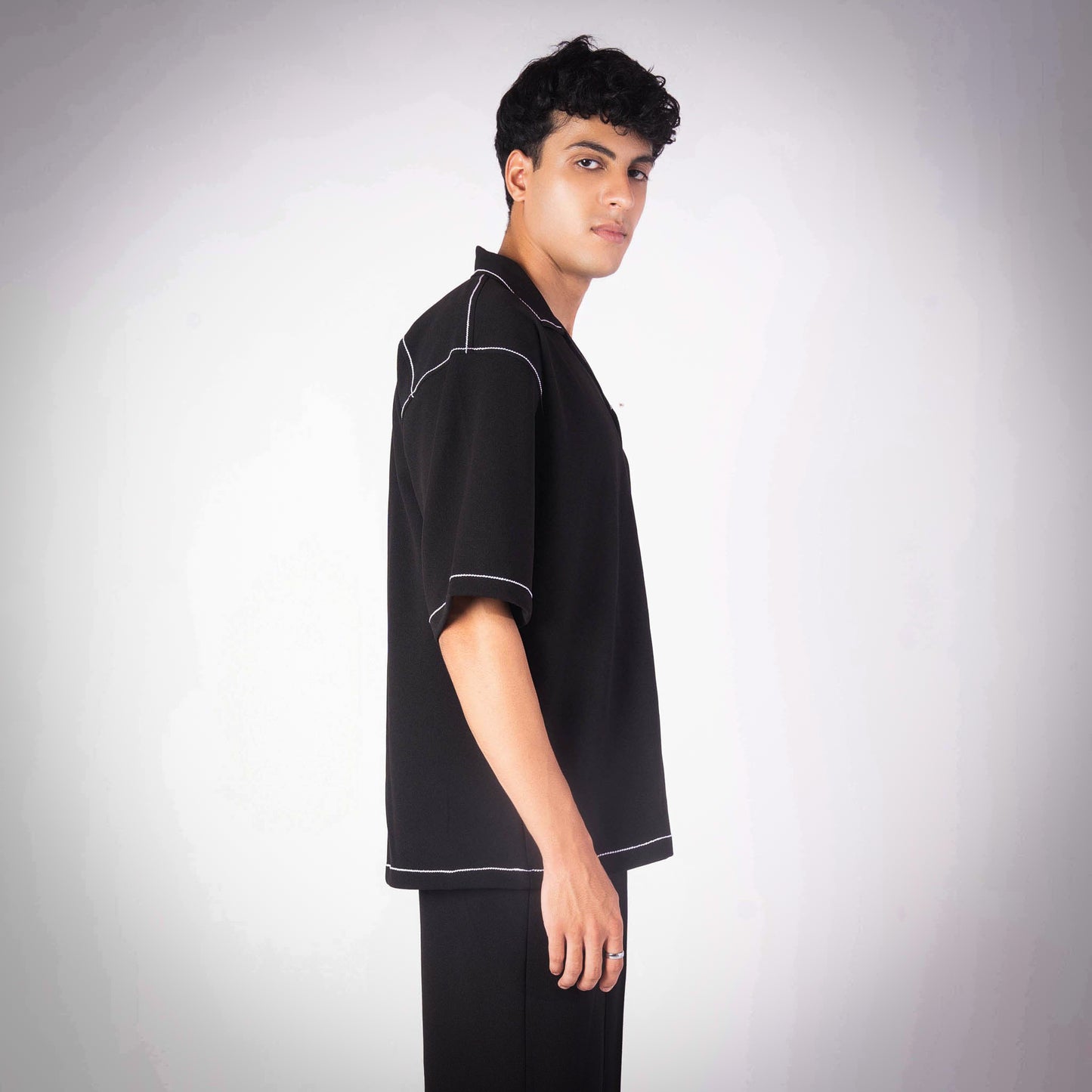 BLACK STITCHLINE CUBAN SHIRT