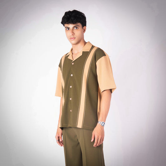 OLIVE AND BISQUE CUBAN SHIRT