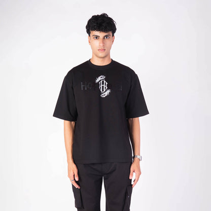 LEUCISTIC PEACOCK OVERSIZED GRAPHIC T-SHIRT