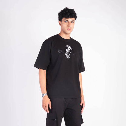 LEUCISTIC PEACOCK OVERSIZED GRAPHIC T-SHIRT