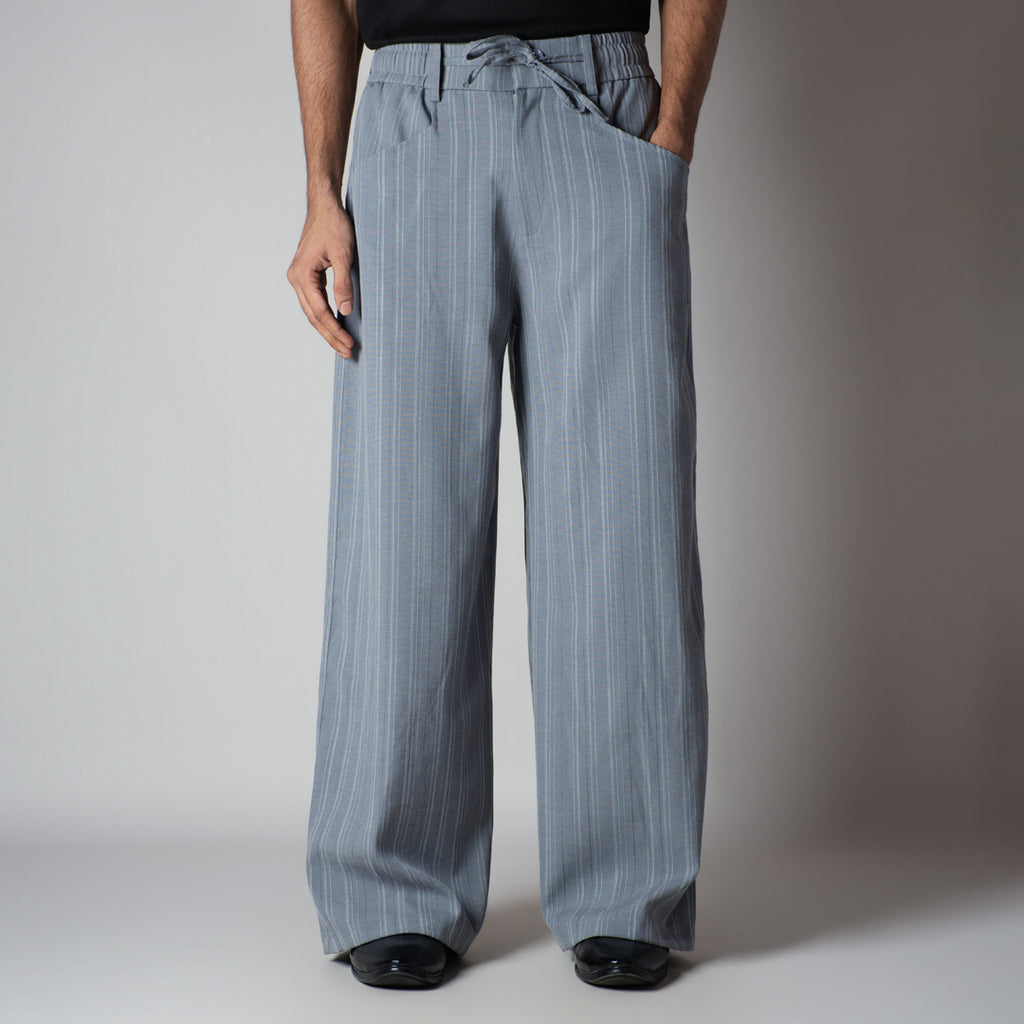 GREY PINSTRIPE WIDE PANTS