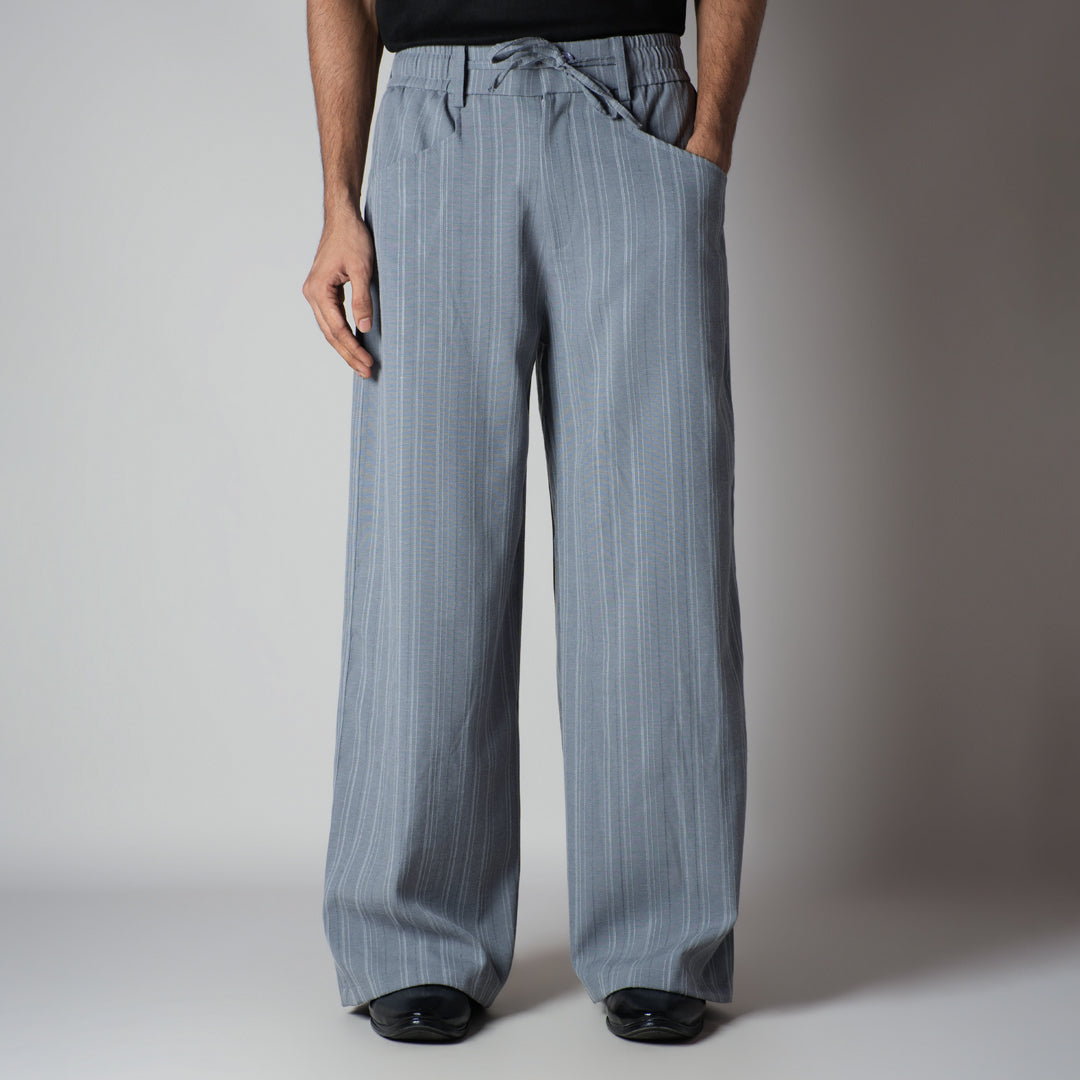 GREY PINSTRIPE WIDE PANTS