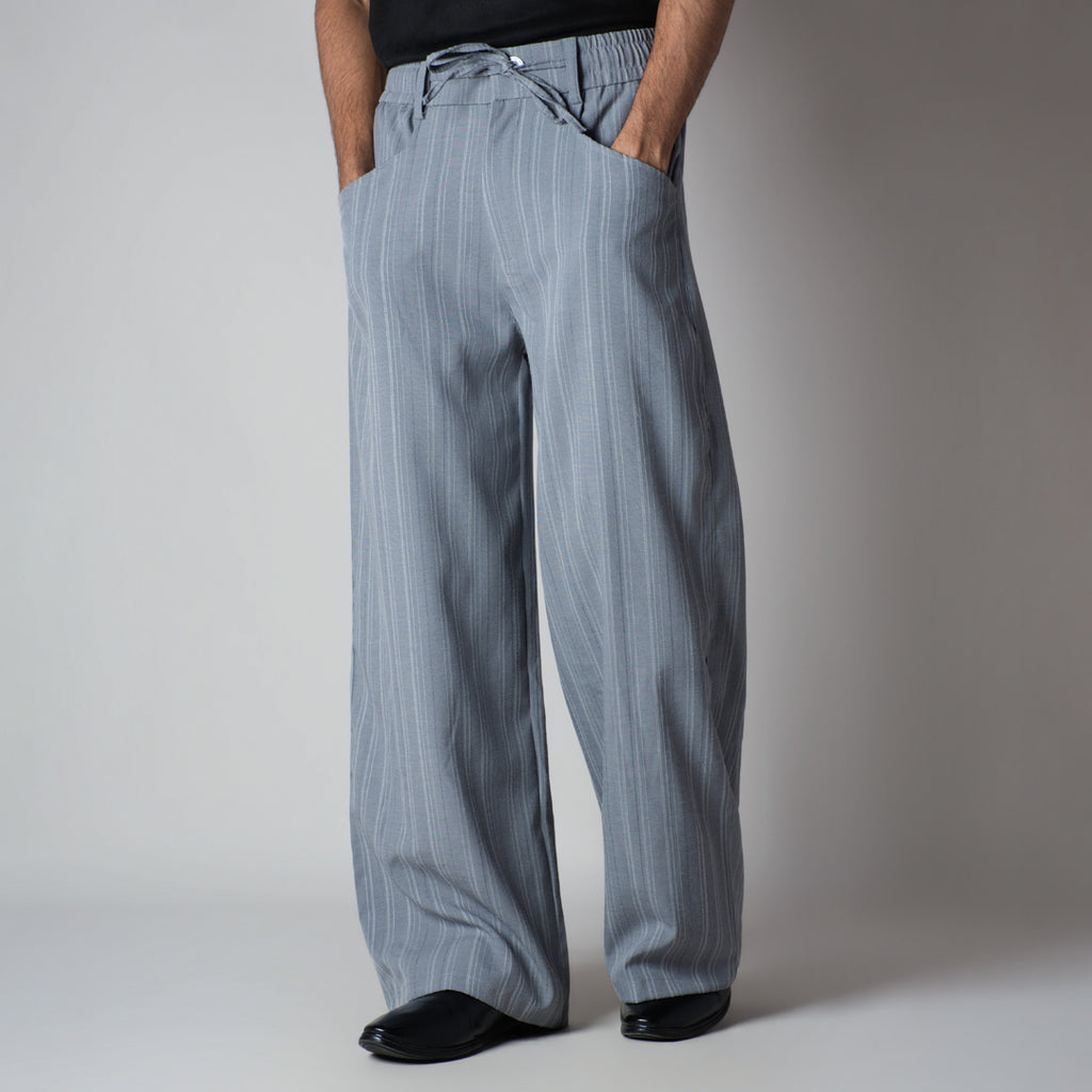 GREY PINSTRIPE WIDE PANTS
