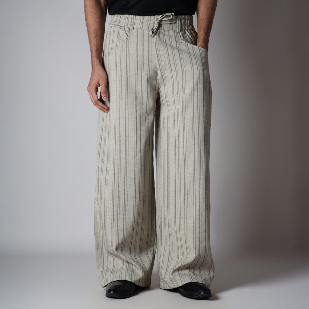BEIGE PINSTRIPE WIDE PANTS