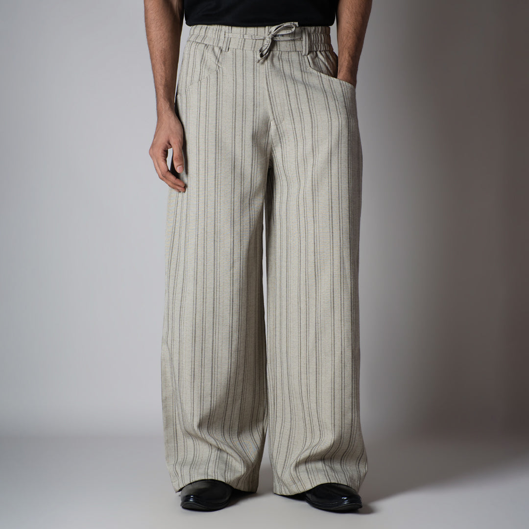BEIGE PINSTRIPE WIDE PANTS