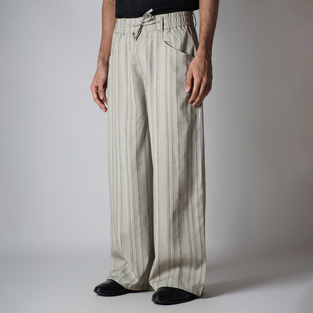 BEIGE PINSTRIPE WIDE PANTS