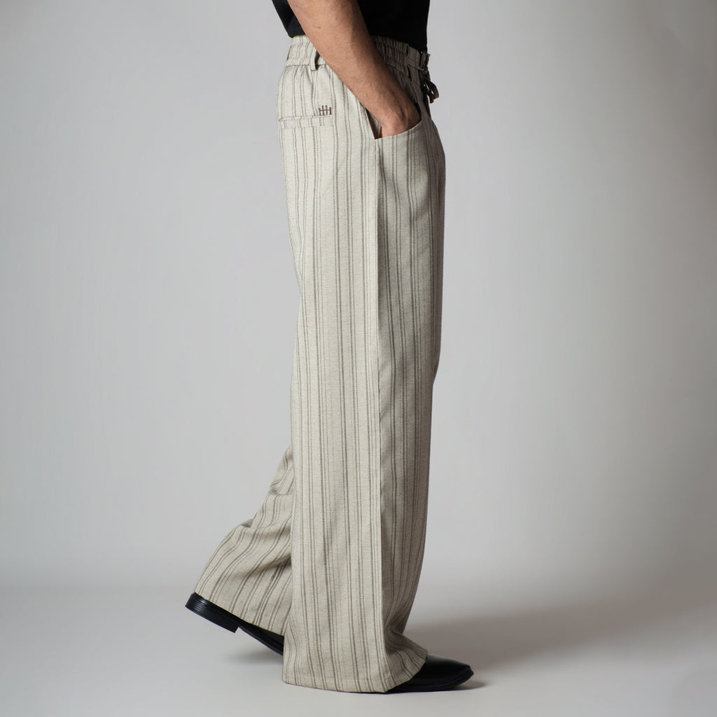 BEIGE PINSTRIPE WIDE PANTS