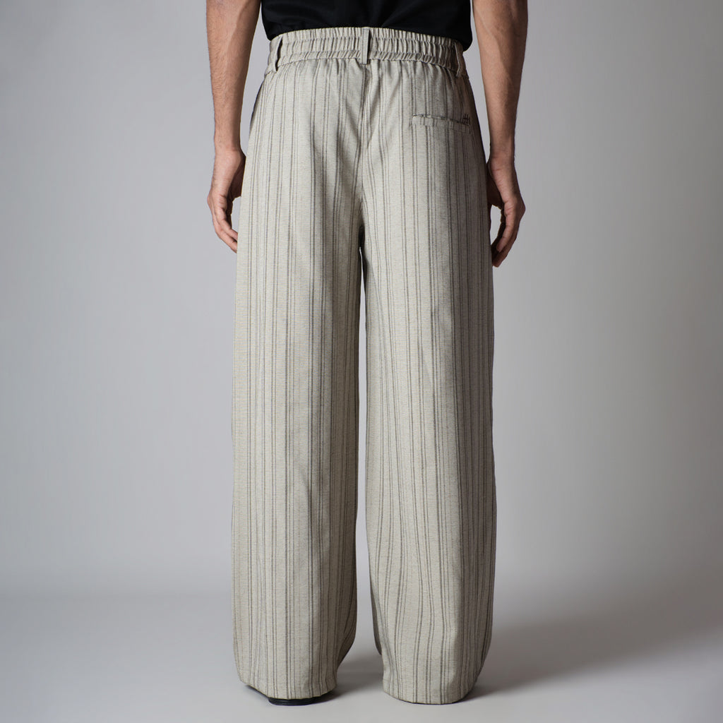 BEIGE PINSTRIPE WIDE PANTS